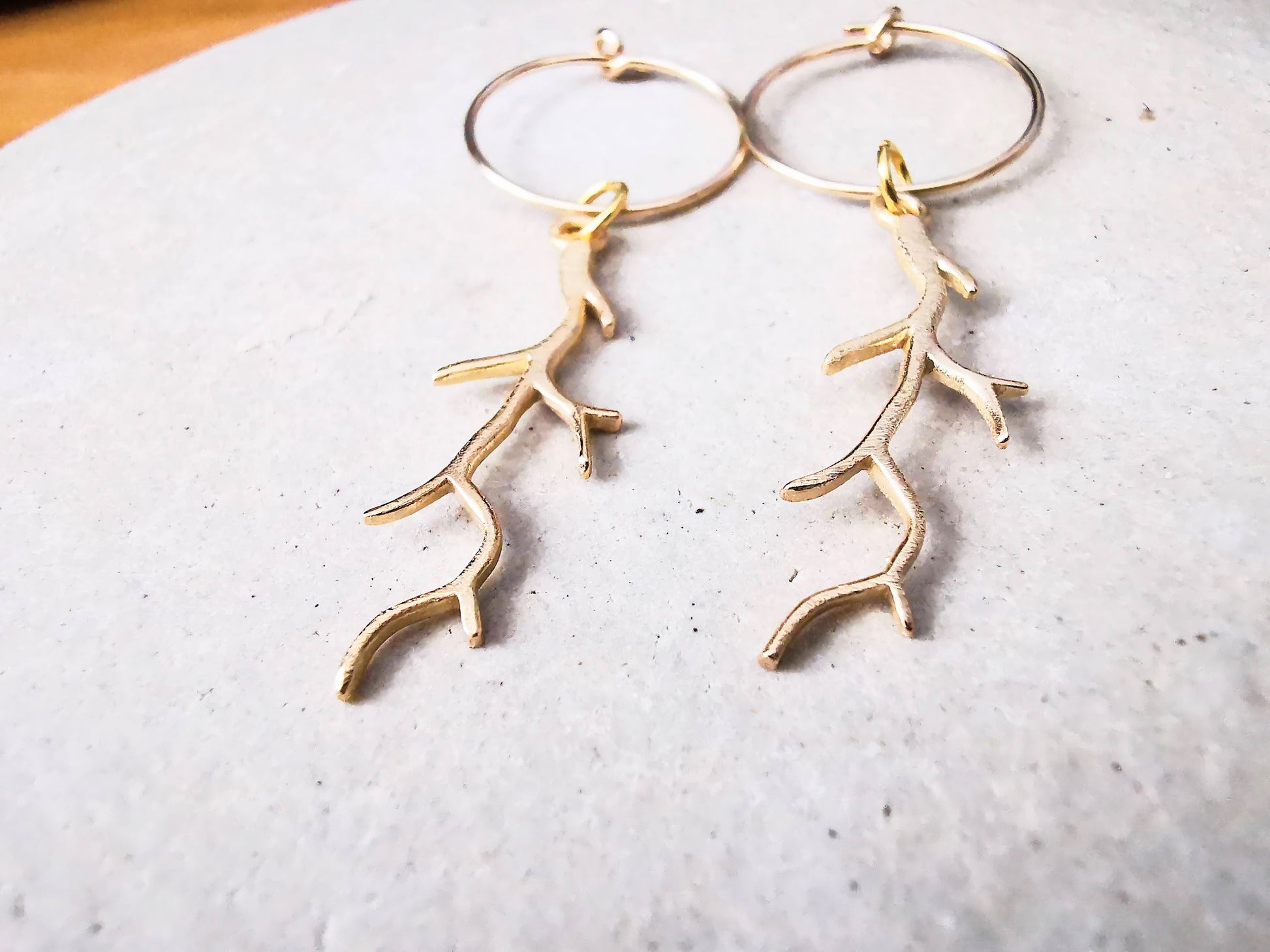 Gold Coral Pendant Hoop Earrings - SKU 1274 - Sophellie Jewellery