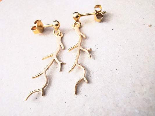 Gold Coral Pendant Stud Drop Earrings - SKU 1273 - Sophellie Jewellery