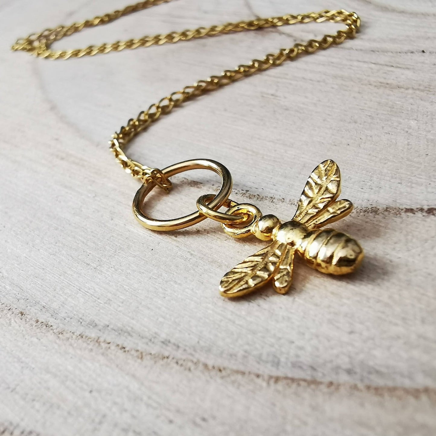 Gold Honey Bee & Hoop Pendant Necklace - SKU 1602 - Sophellie Jewellery