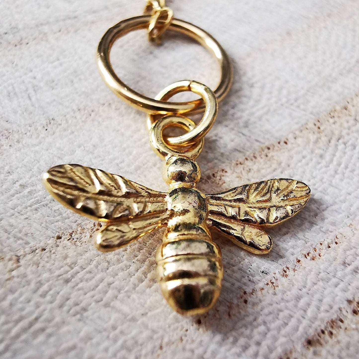 Gold Honey Bee & Hoop Pendant Necklace - SKU 1602 - Sophellie Jewellery