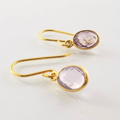 Gold Pink Amethyst Ear Wire Earrings - SKU 1301 - Sophellie Jewellery