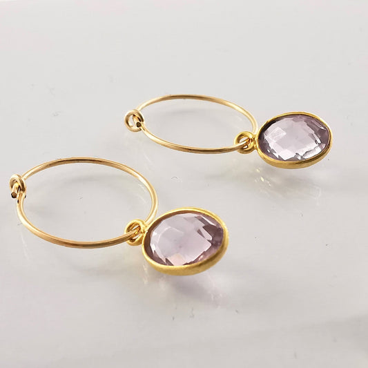 Gold Pink Amethyst Hoop Earrings - SKU 1300 - Sophellie Jewellery