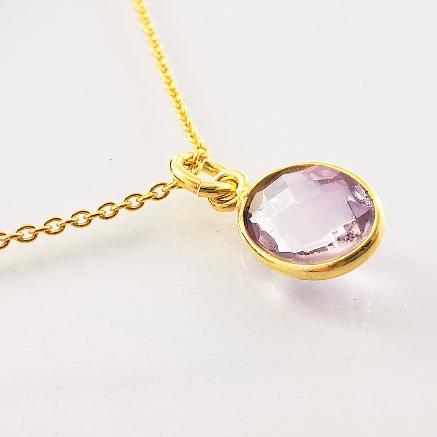 Gold Pink Amethyst Pendant Necklace - SKU 1303 - Sophellie Jewellery