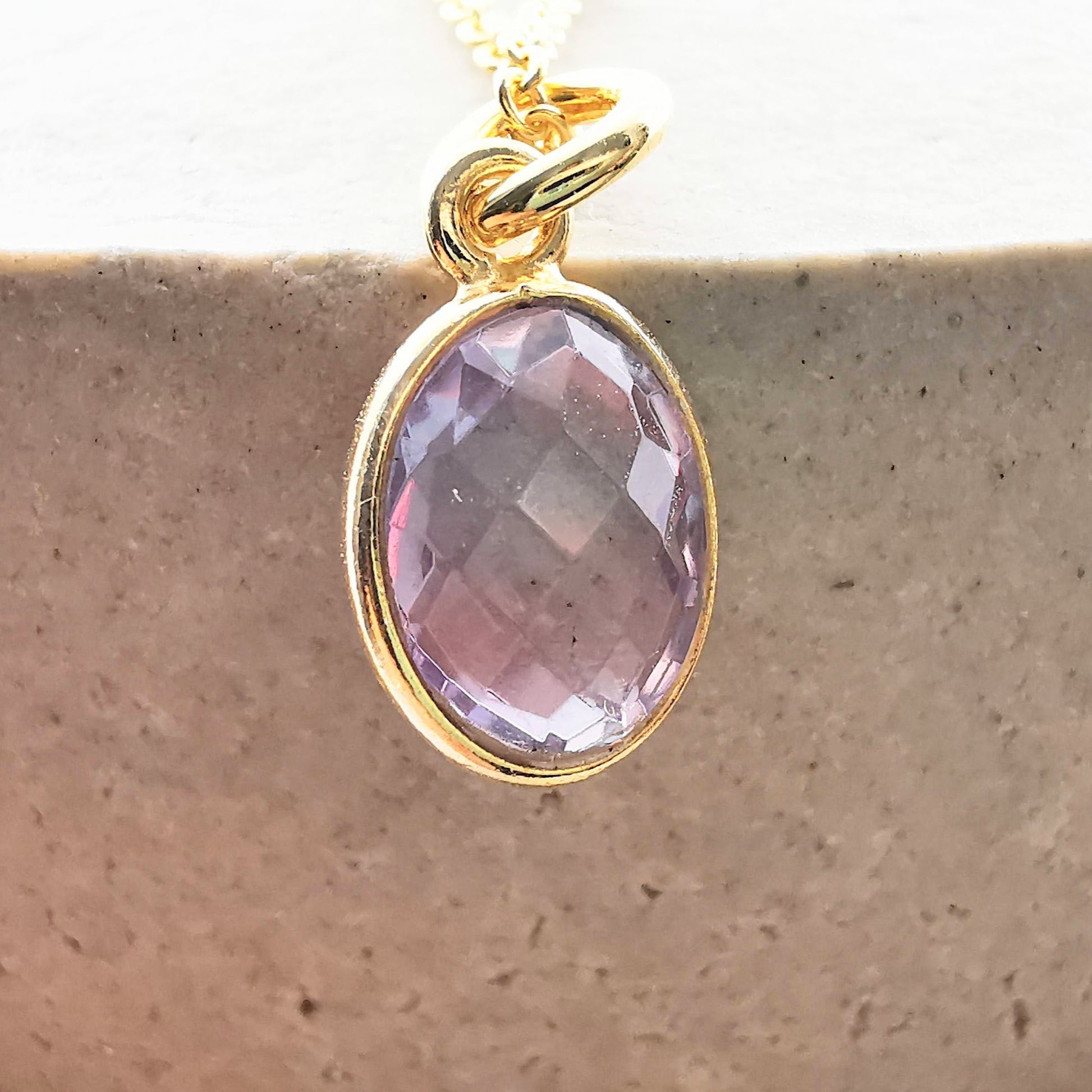 Gold Pink Amethyst Pendant Necklace - SKU 1303 - Sophellie Jewellery