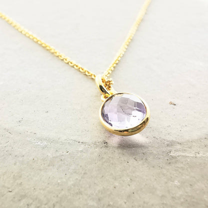 Gold Pink Amethyst Pendant Necklace - SKU 1303 - Sophellie Jewellery