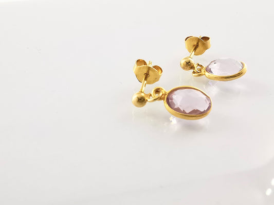 Gold Pink Amethyst Stud Drop Earrings - SKU 1302 - Sophellie Jewellery