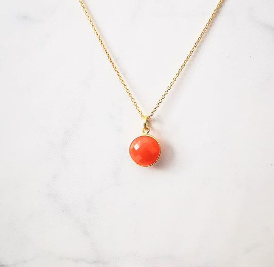 Gold Round Carnelian Pendant Necklace - SKU 1614 - Sophellie Jewellery