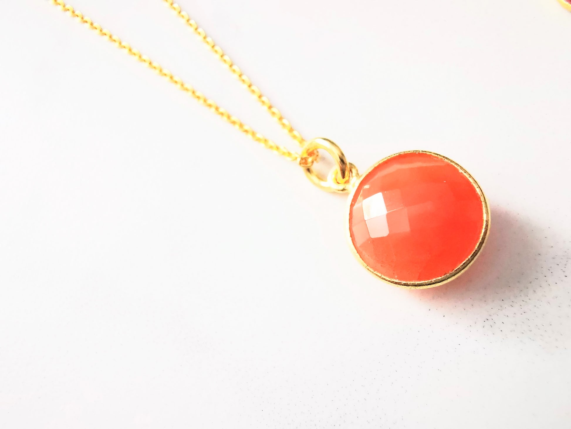 Gold Round Carnelian Pendant Necklace - SKU 1614 - Sophellie Jewellery