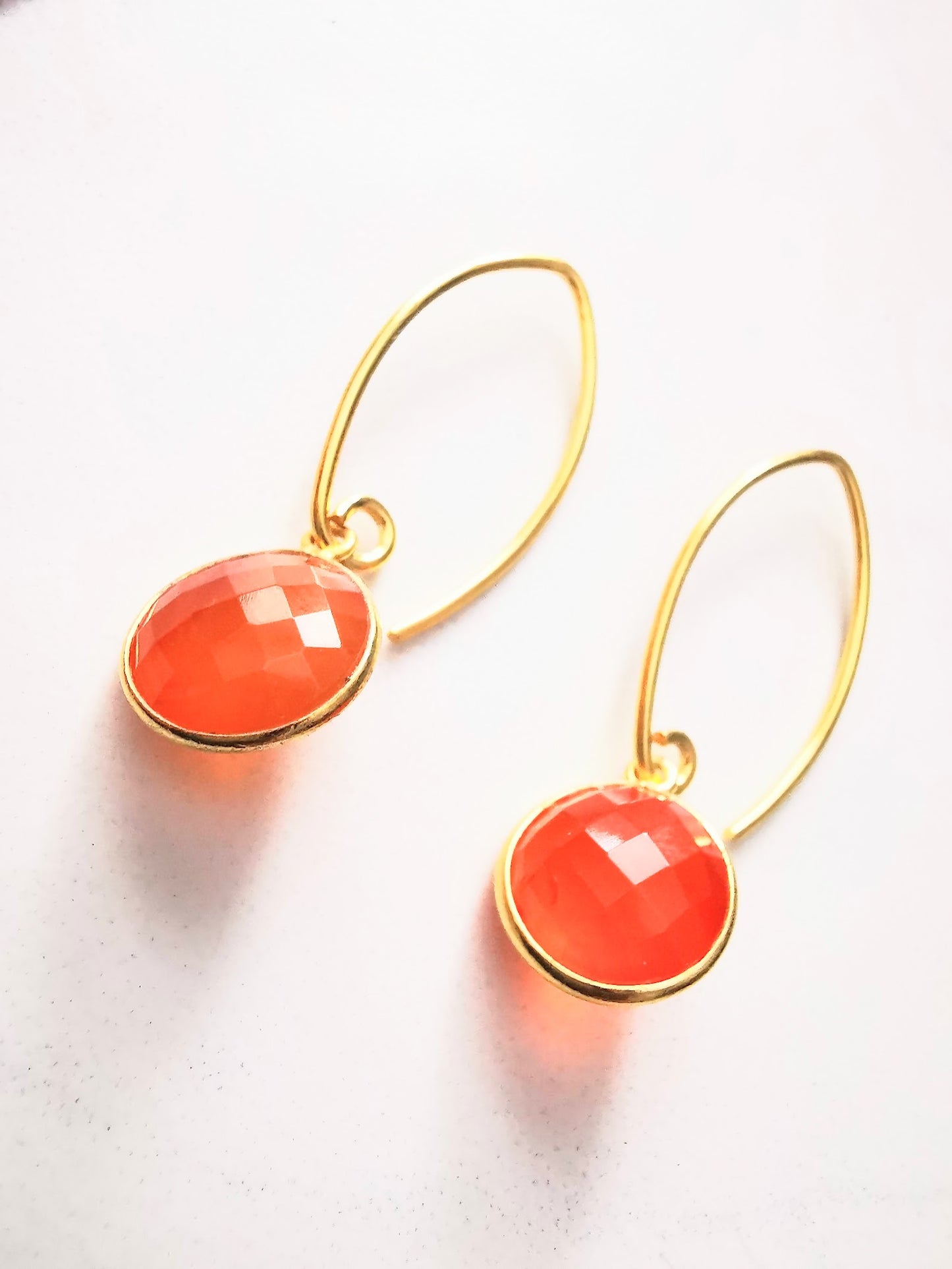 Gold Round Orange Carnelian Earrings - SKU 1615 - Sophellie Jewellery