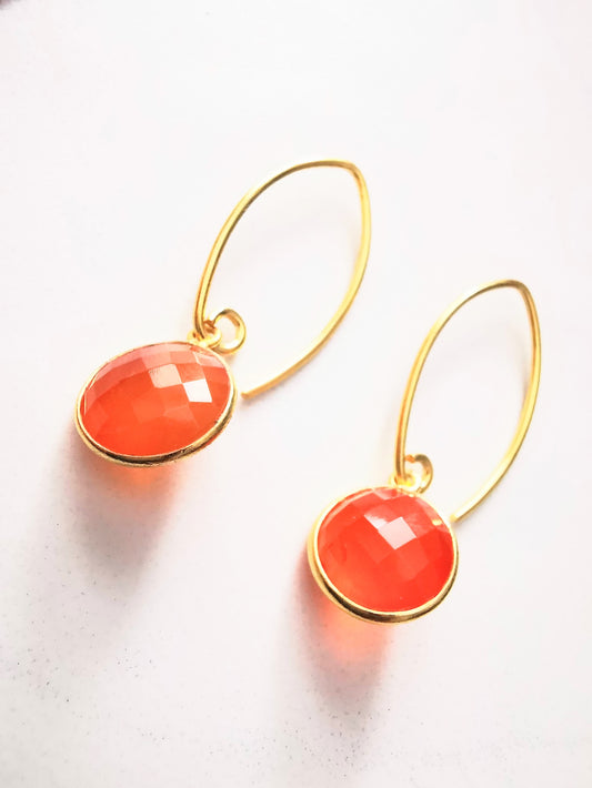 Gold Round Orange Carnelian Earrings - SKU 1615 - Sophellie Jewellery