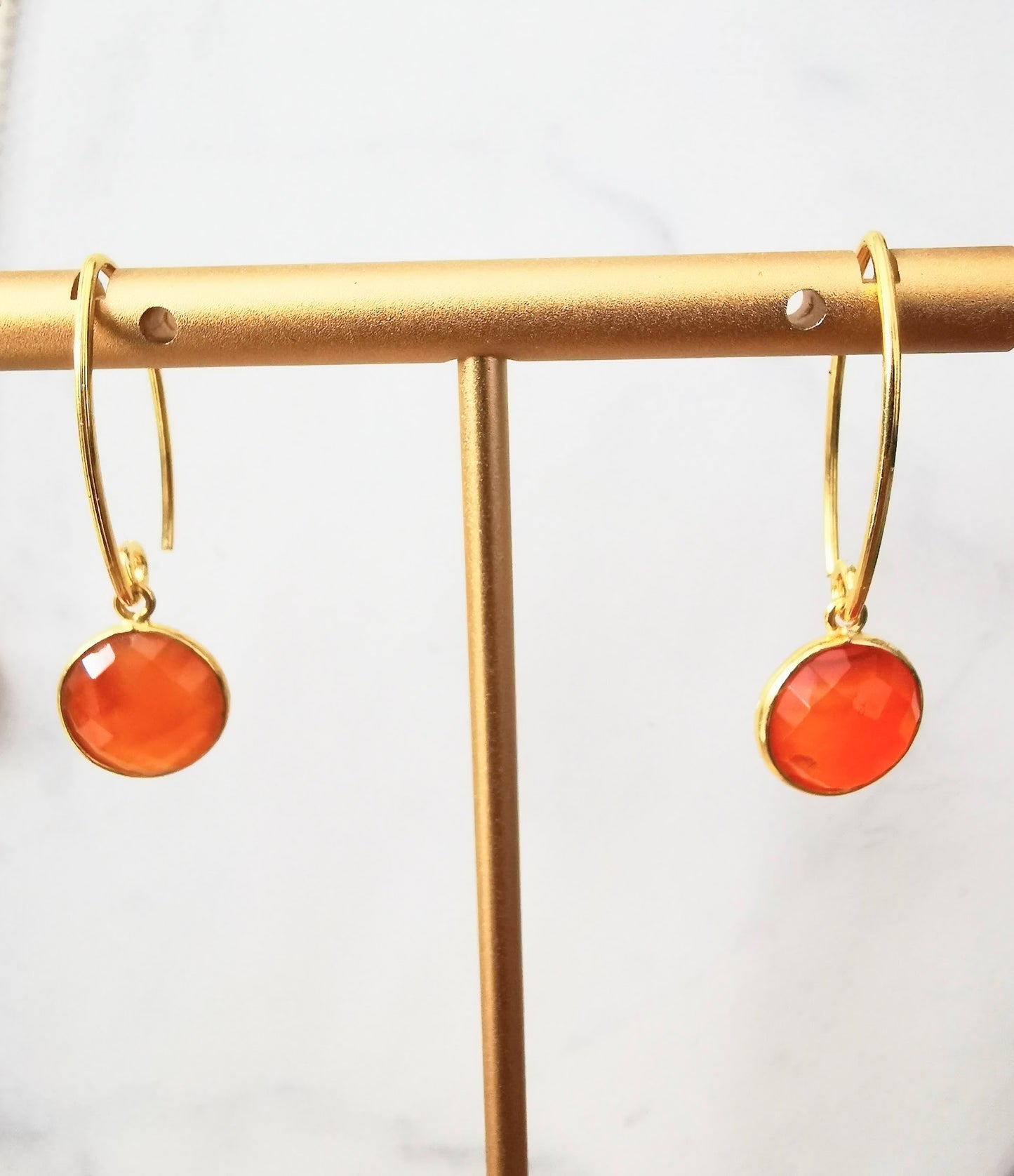 Gold Round Orange Carnelian Earrings - SKU 1615 - Sophellie Jewellery