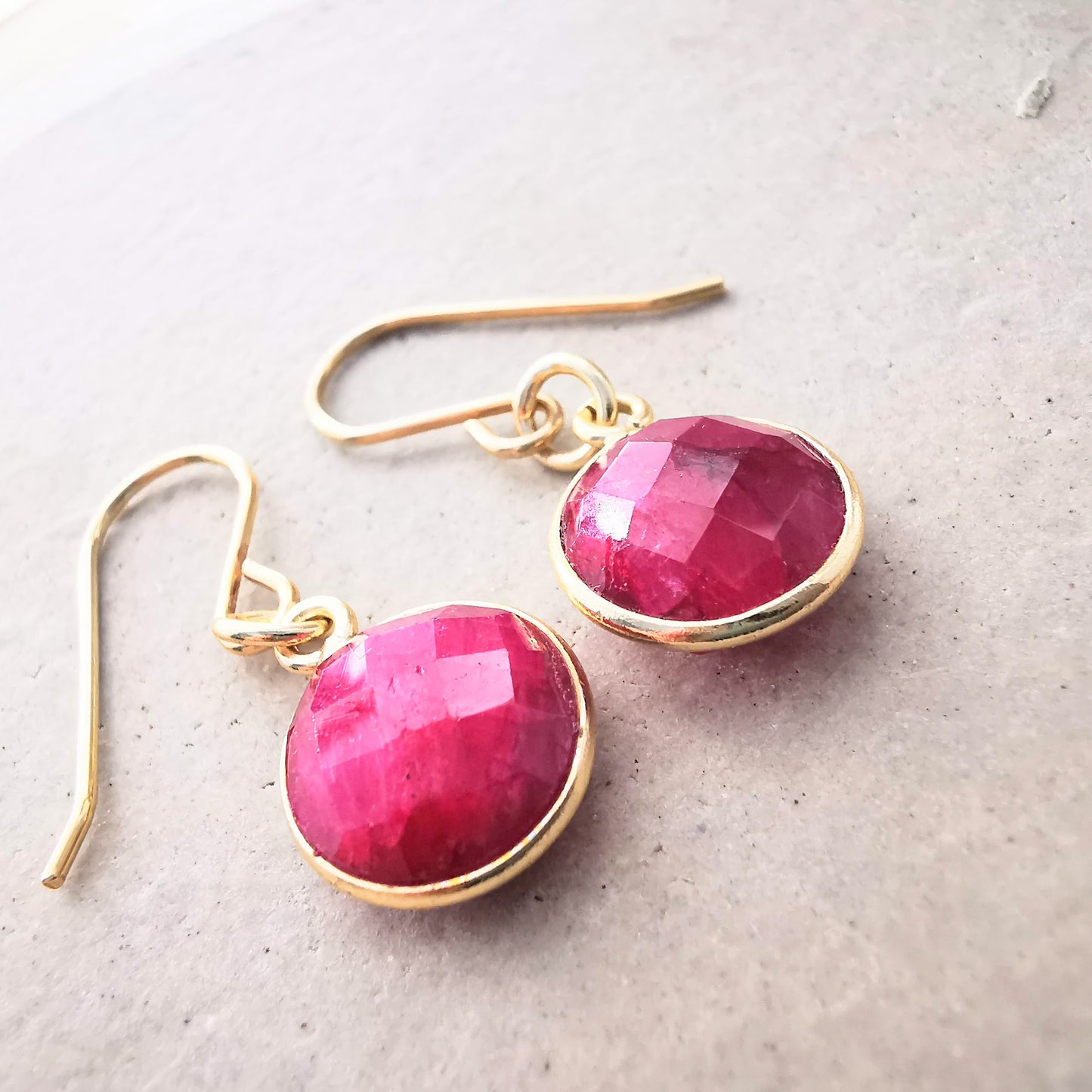 Gold Ruby Ear Wire Earrings - SKU 1721 - Sophellie Jewellery