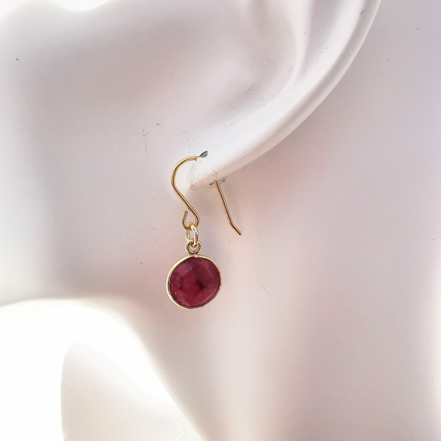 Gold Ruby Ear Wire Earrings - SKU 1721 - Sophellie Jewellery