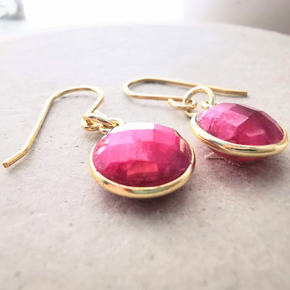 Gold Ruby Ear Wire Earrings - SKU 1721 - Sophellie Jewellery