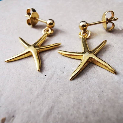 Gold Starfish Stud Dangle Earrings - SKU 1279 - Sophellie Jewellery