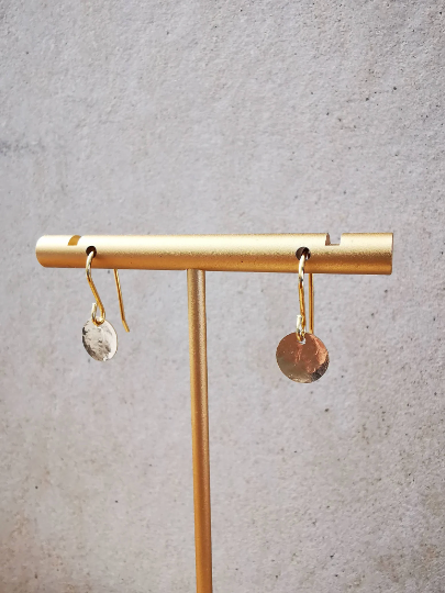 Gold Textured Disc Drop Earrings - SKU 1053 - Sophellie Jewellery