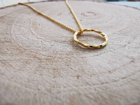 Gold Twisted Halo Circle Pendant Necklace - SKU 890a - Sophellie Jewellery