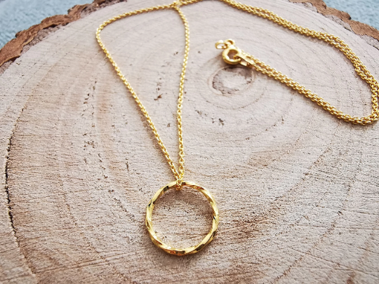 Gold Twisted Halo Circle Pendant Necklace - SKU 890a - Sophellie Jewellery