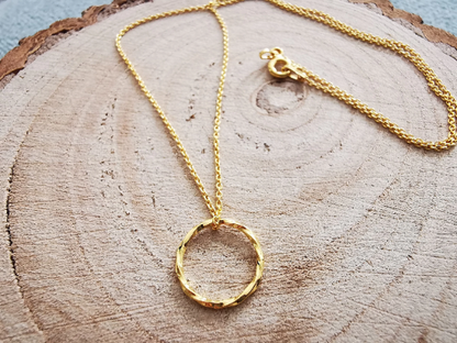 Gold Twisted Halo Circle Pendant Necklace - SKU 890a - Sophellie Jewellery