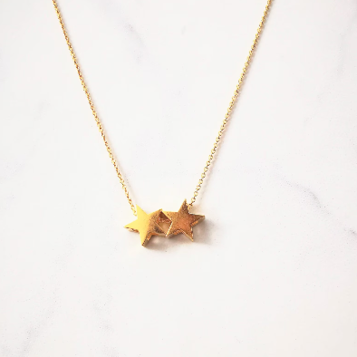 Gold Two Star Necklace - SKU 1622 - Sophellie Jewellery