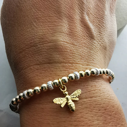 HARPER - Sterling Silver and Gold Bead Bee Bracelet - SKU 2244 - Sophellie Jewellery