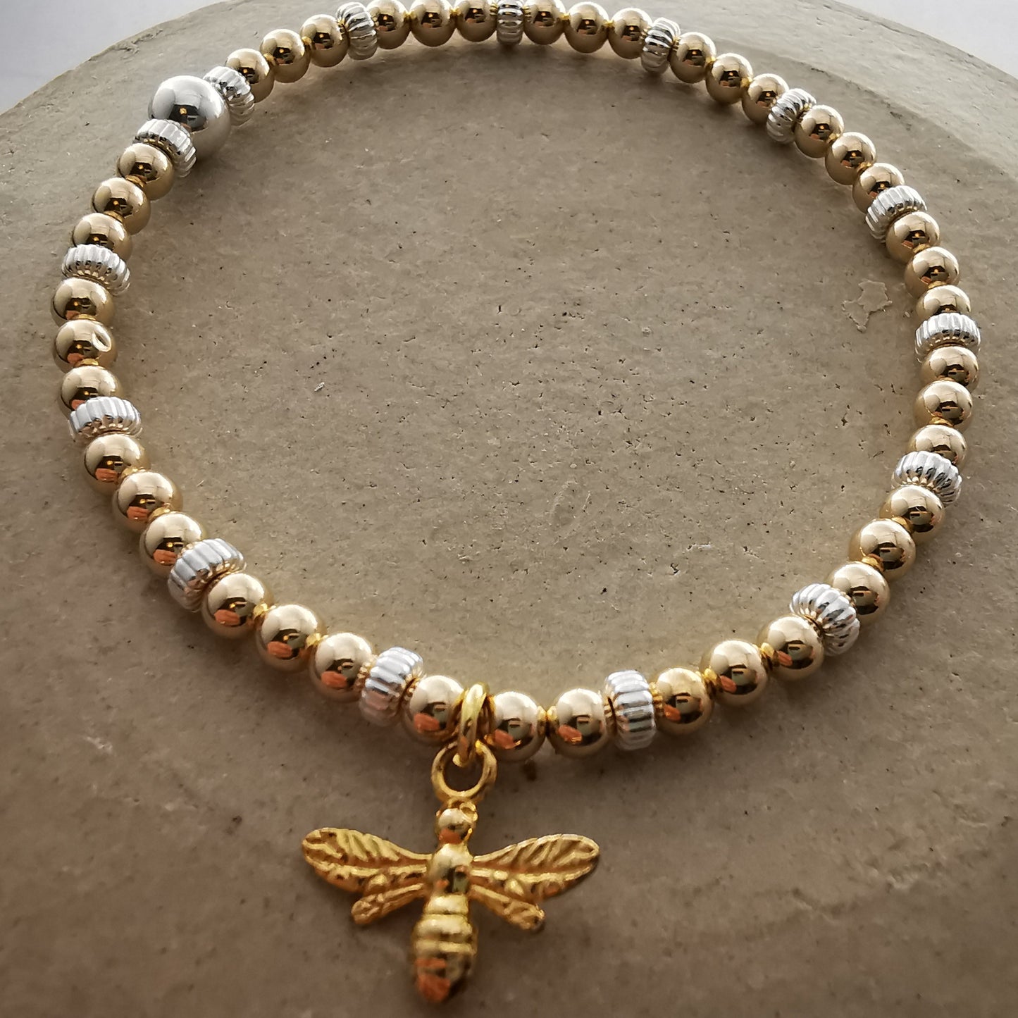 HARPER - Sterling Silver and Gold Bead Bee Bracelet - SKU 2244 - Sophellie Jewellery