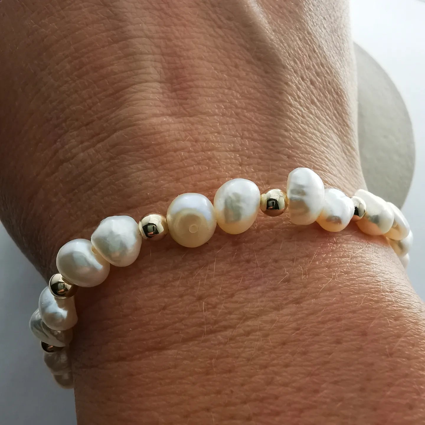 LUNA - Gold Bead Bracelet with Freshwater Pearl - SKU 2242 - Sophellie Jewellery