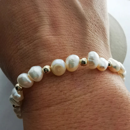 LUNA - Gold Bead Bracelet with Freshwater Pearl - SKU 2242 - Sophellie Jewellery