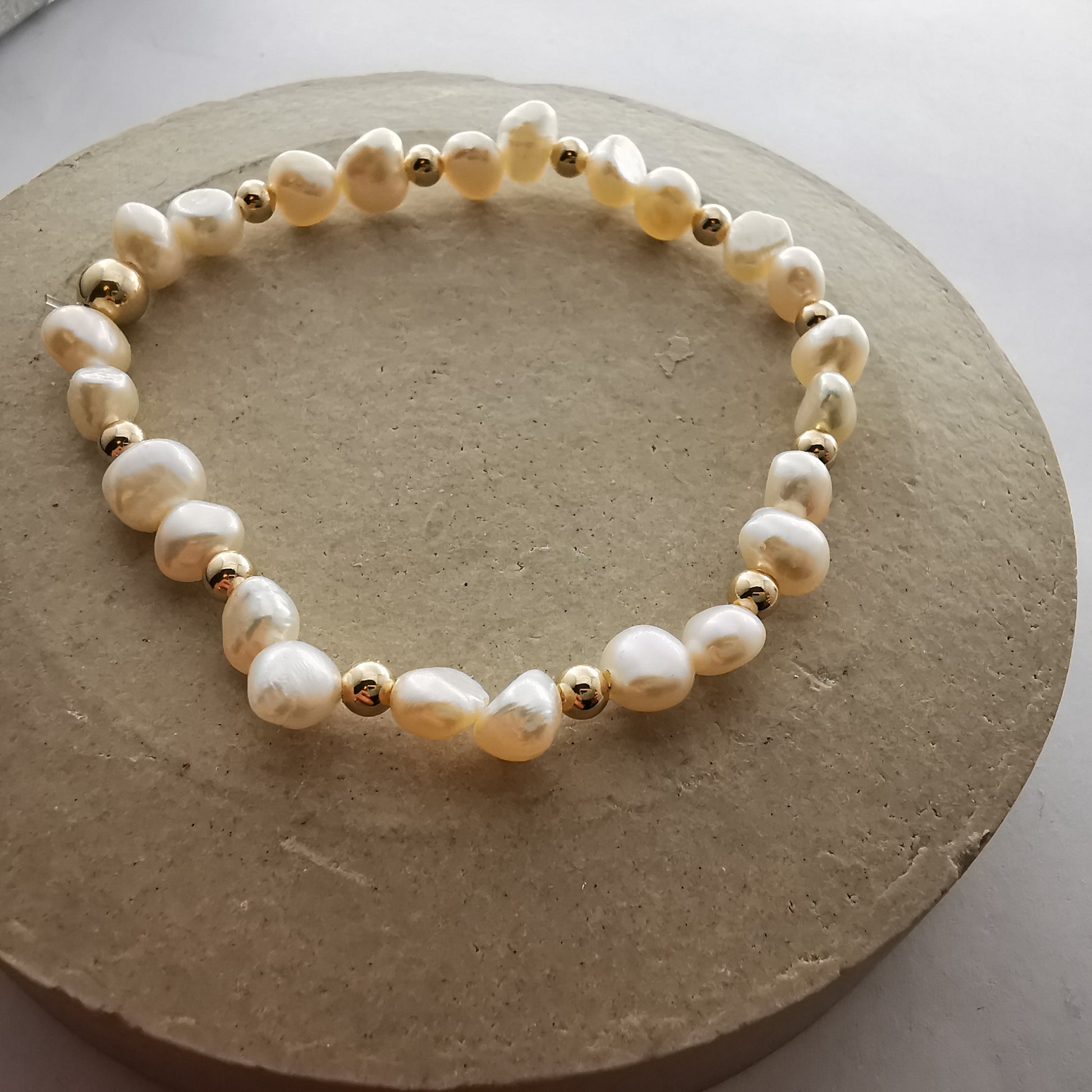 LUNA - Gold Bead Bracelet with Freshwater Pearl - SKU 2242 - Sophellie Jewellery