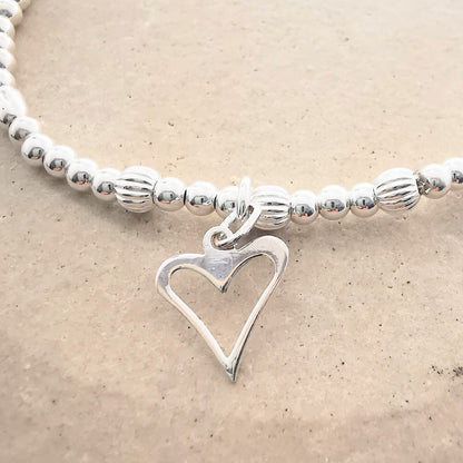 NATALIE Sterling Silver Bead and Open Heart Stretch Bracelet - SKU 1761 - Sophellie Jewellery