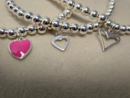 SWEETHEART Sterling Silver Heart Trio Bracelet Stack