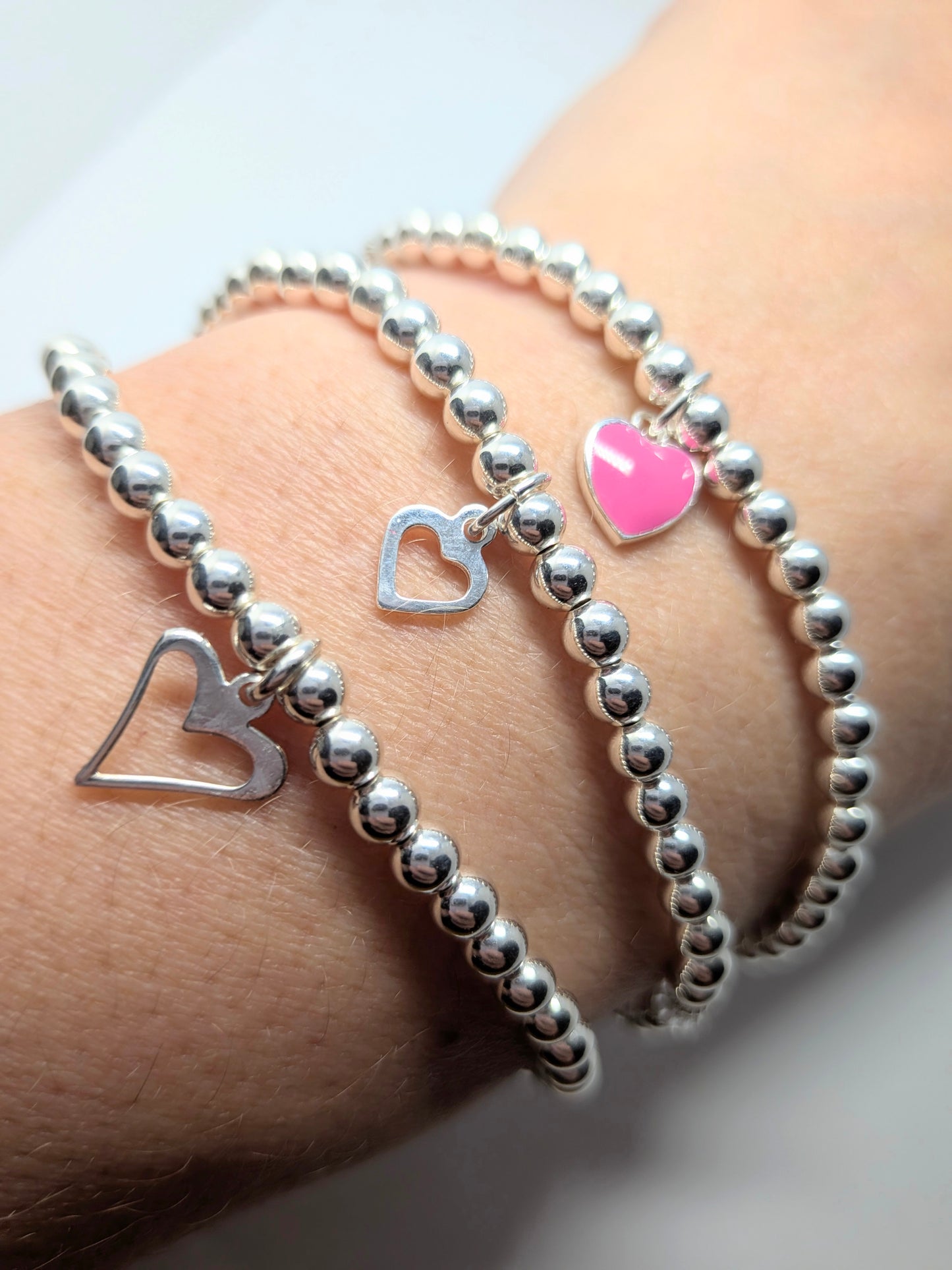 SWEETHEART Sterling Silver Heart Trio Bracelet Stack