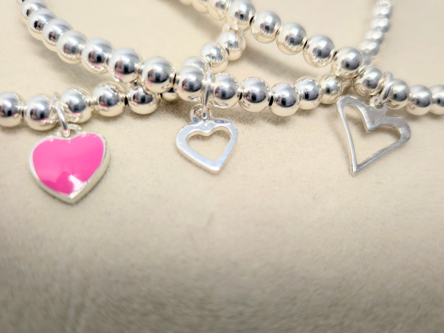 SWEETHEART Sterling Silver Heart Trio Bracelet Stack