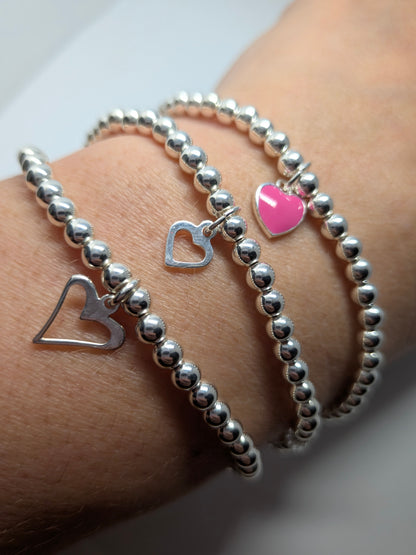 SWEETHEART Sterling Silver Heart Trio Bracelet Stack