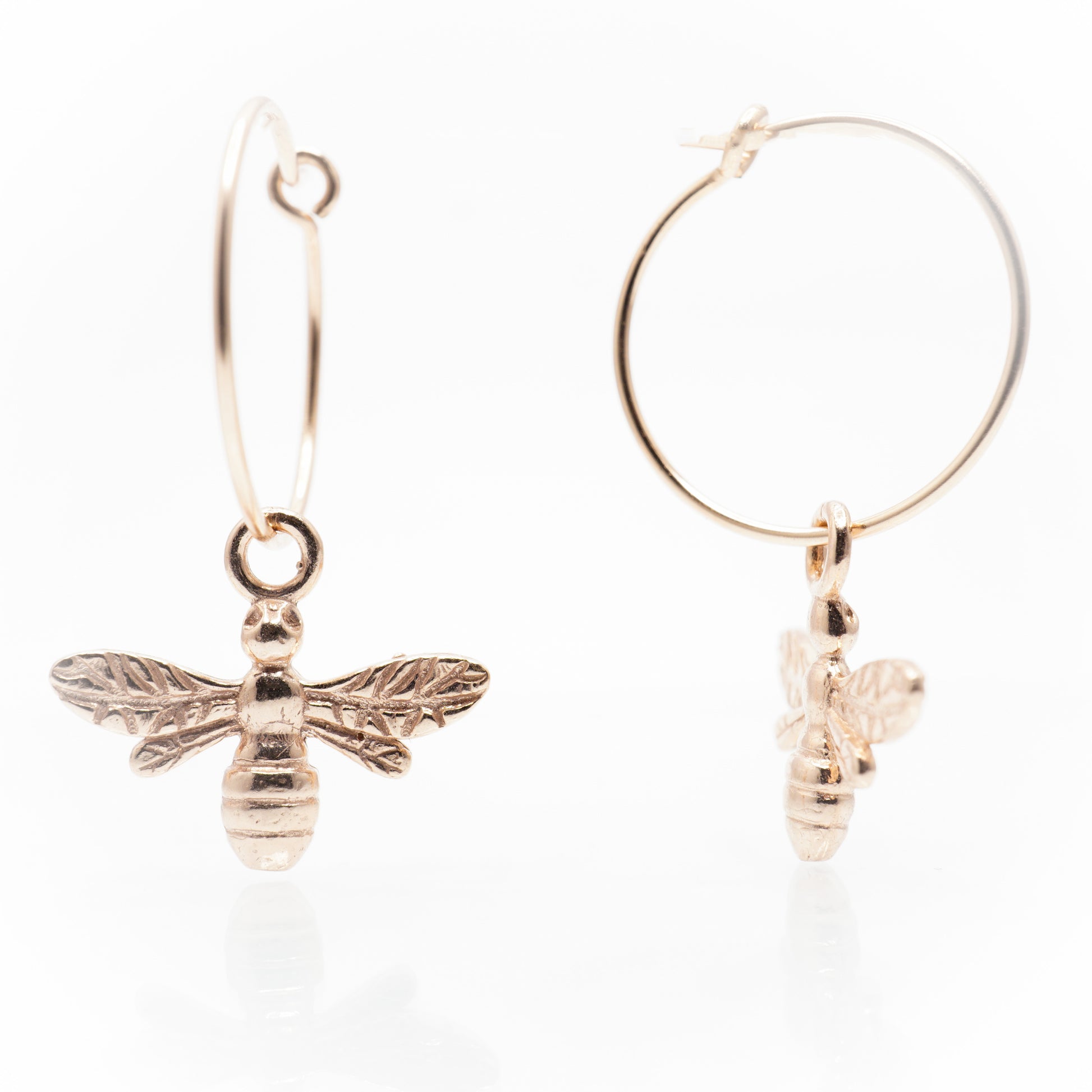 Rose Gold Bee Hoop Earrings - SKU 426 - Sophellie Jewellery