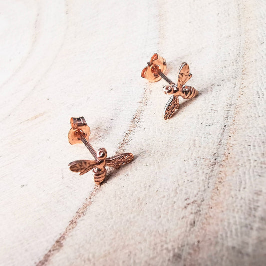 Rose Gold Bee Stud Earrings - SKU 1605 - Sophellie Jewellery