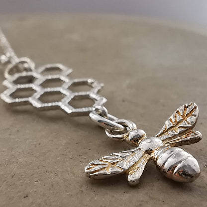 Sterling Silver and Bee Honeycomb Necklace - SKU 1111 - Sophellie Jewellery