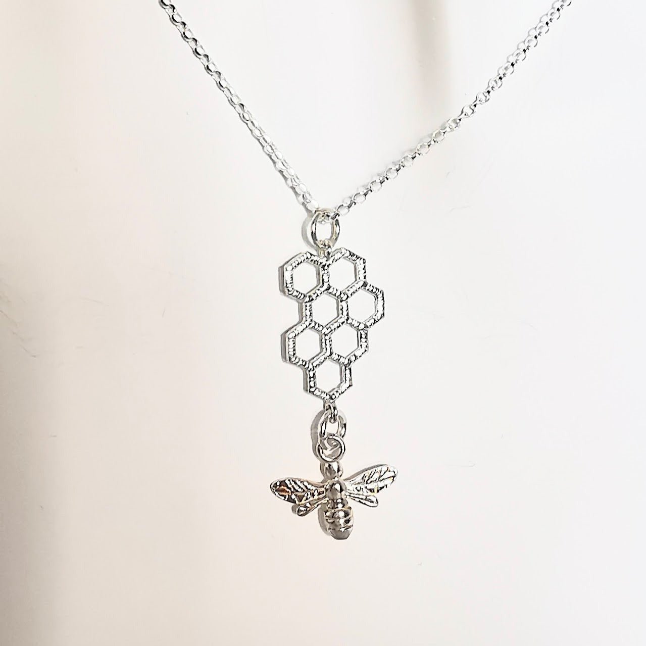 Sterling Silver and Bee Honeycomb Necklace - SKU 1111 - Sophellie Jewellery