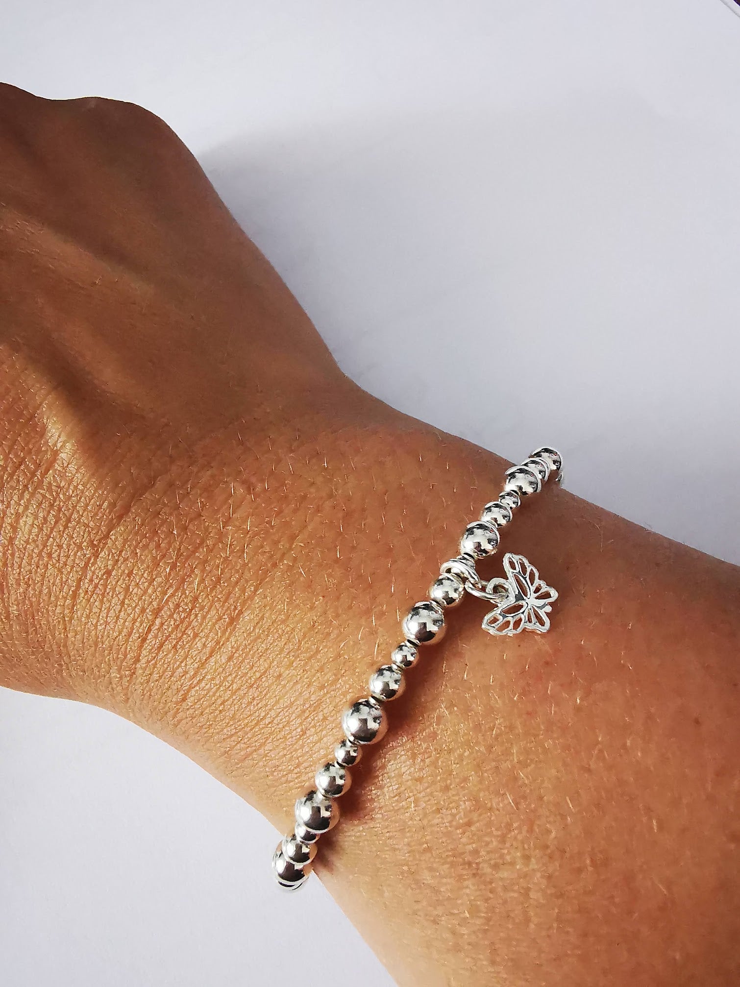 Sterling Silver Bead and Butterfly Bracelet - SKU 1260 - Sophellie Jewellery