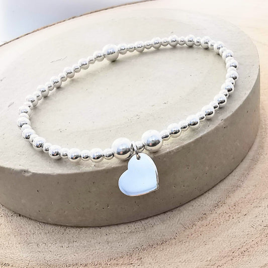 Sterling Silver Bead and Heart Stretch Bracelet - SKU 1741 - Sophellie Jewellery