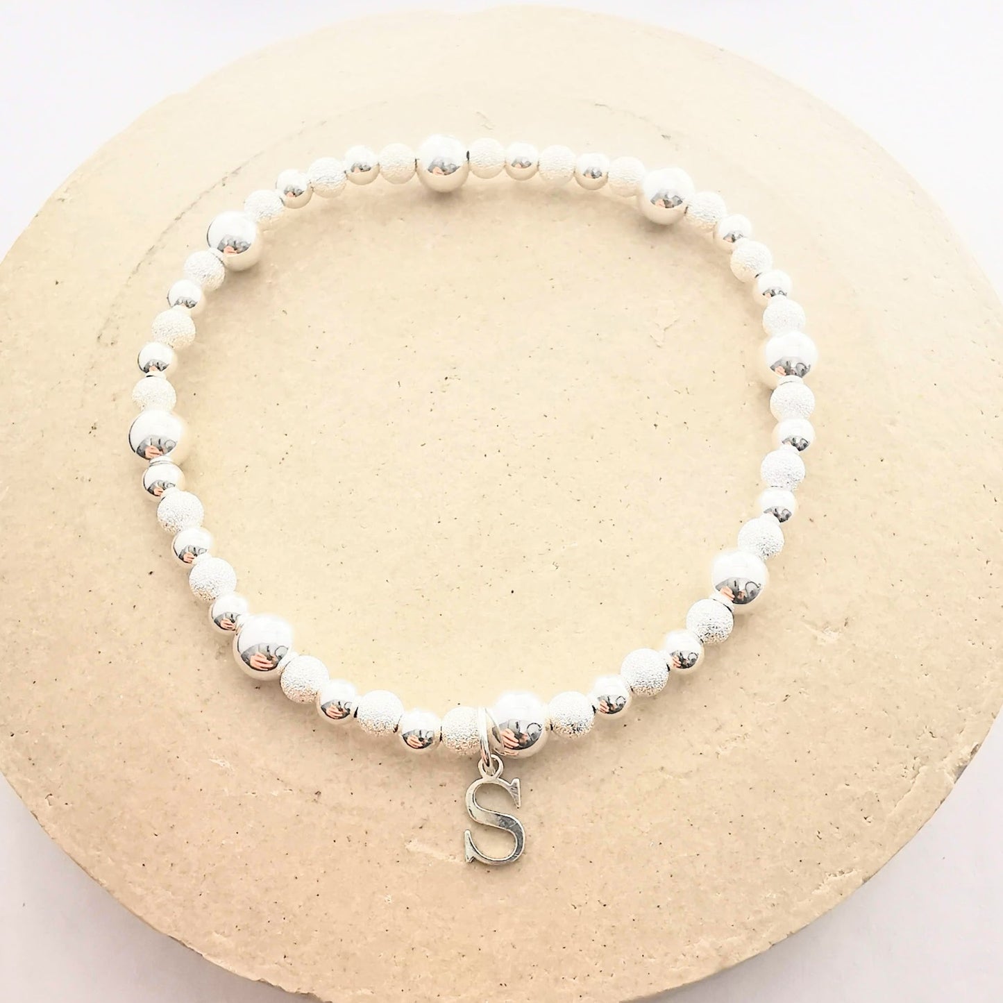 Sterling Silver Bead and Initial Stretch Bracelet - SKU 2235 - Sophellie Jewellery