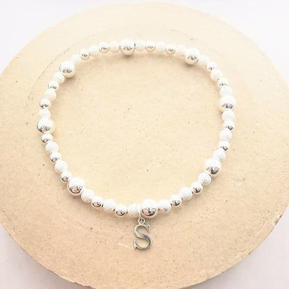 Sterling Silver Bead and Initial Stretch Bracelet - SKU 2235 - Sophellie Jewellery