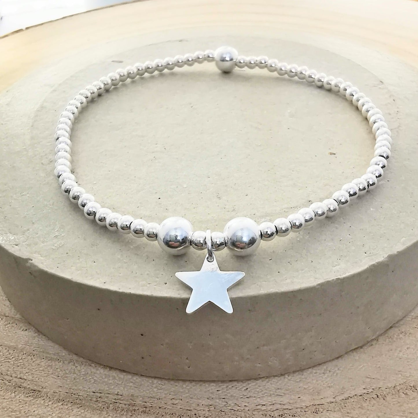 Sterling Silver Bead and Star Stretch Bracelet - SKU 1742 - Sophellie Jewellery