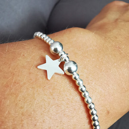 Sterling Silver Bead and Star Stretch Bracelet - SKU 1742 - Sophellie Jewellery