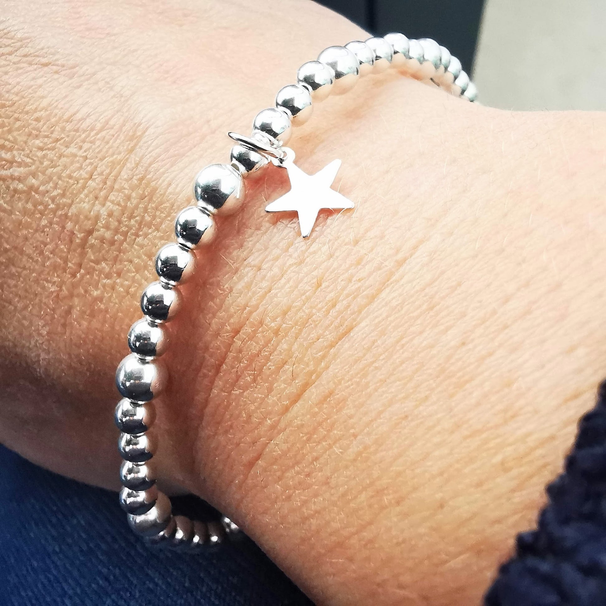 Sterling Silver Bead and Star Stretch Bracelet - SKU 2234 - Sophellie Jewellery