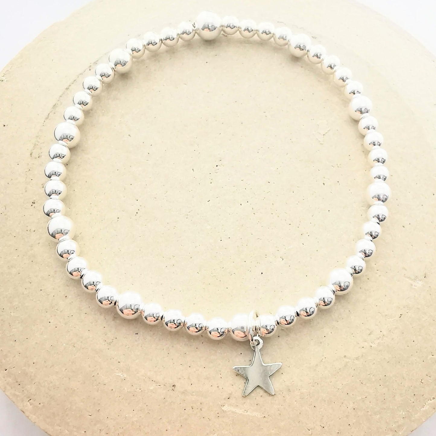 Sterling Silver Bead and Star Stretch Bracelet - SKU 2234 - Sophellie Jewellery