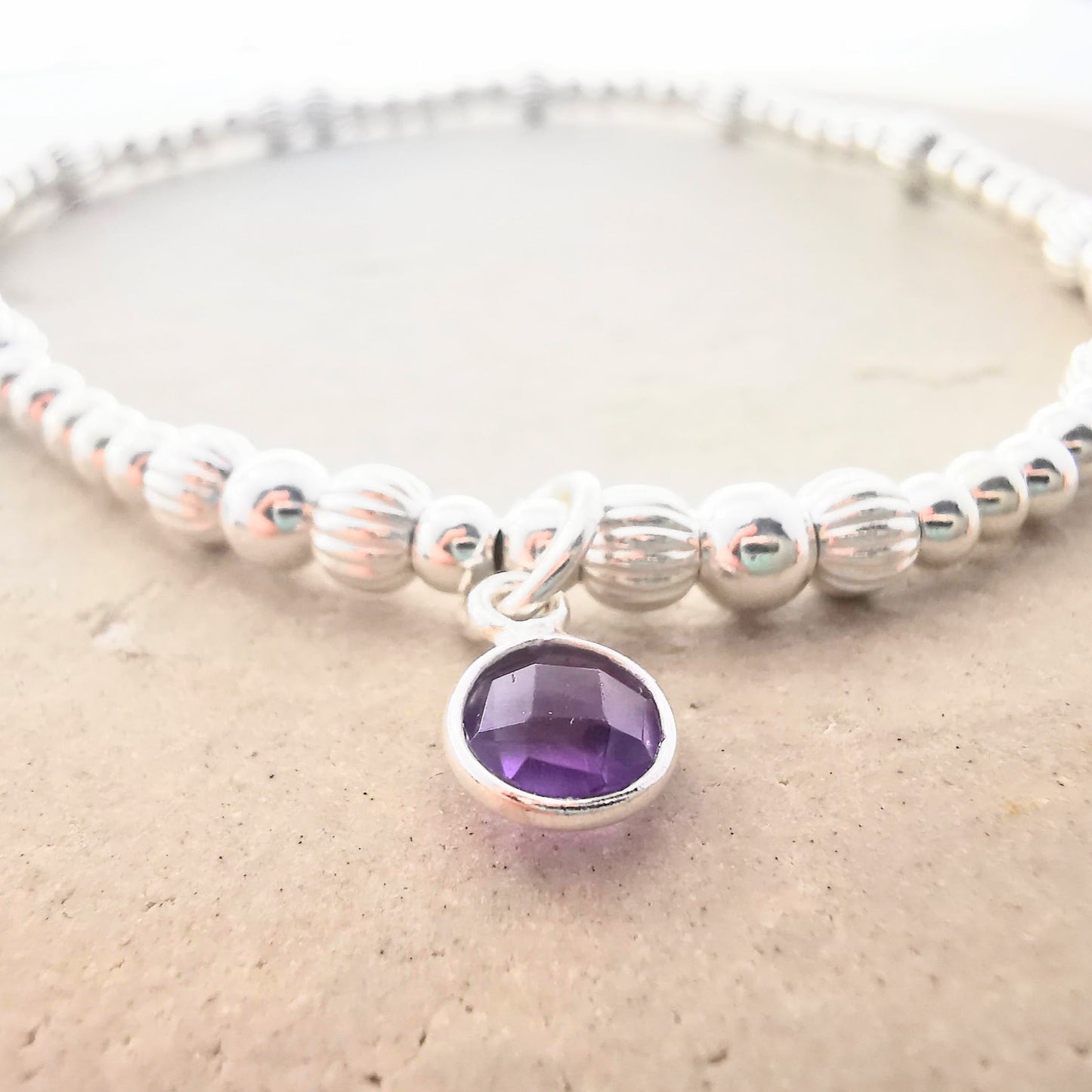 Sterling Silver Bead Bracelet with Amethyst - SKU 1771 - Sophellie Jewellery