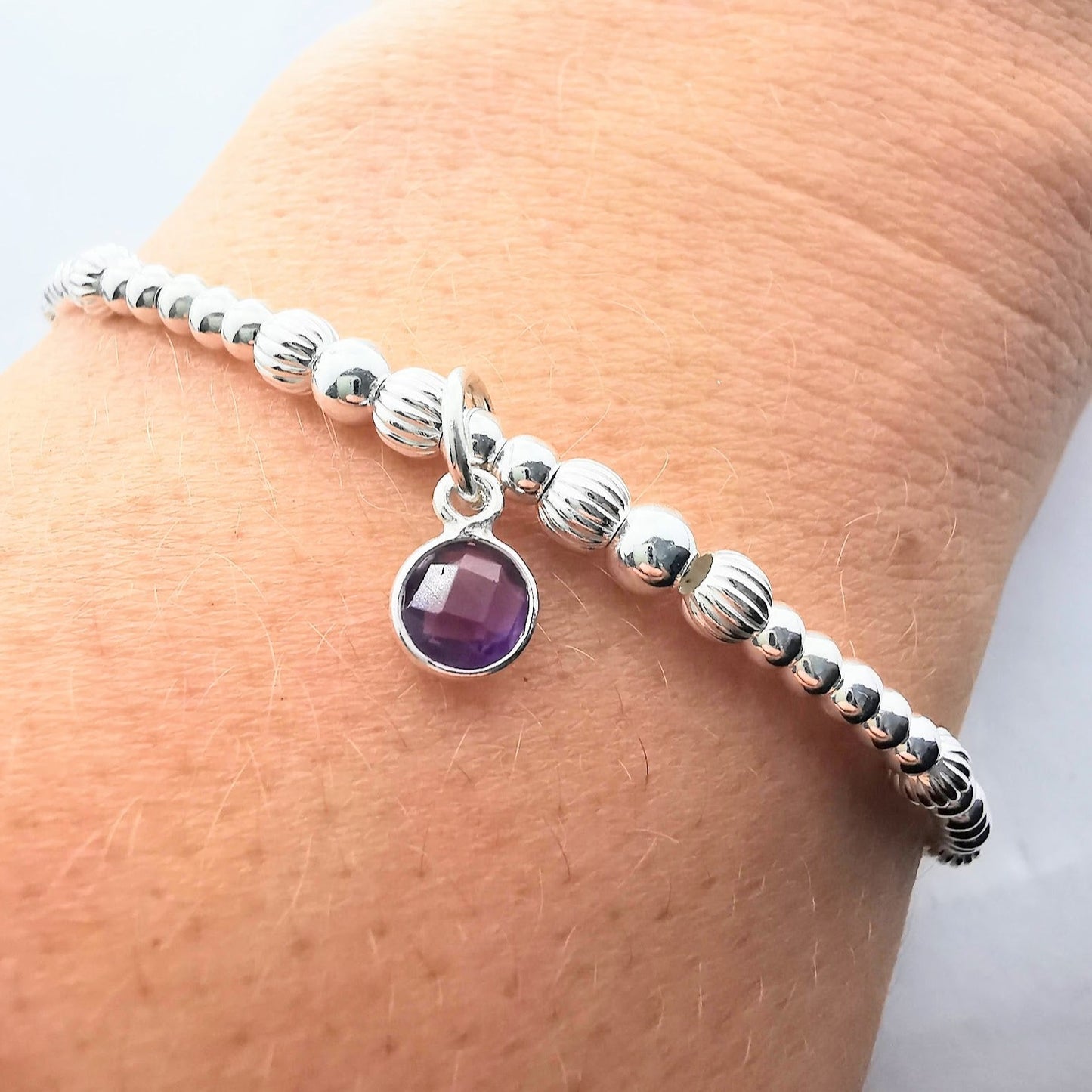 Sterling Silver Bead Bracelet with Amethyst - SKU 1771 - Sophellie Jewellery