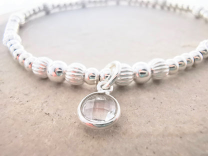 Sterling Silver Bead Bracelet with Crystal Quartz - SKU 1772 - Sophellie Jewellery