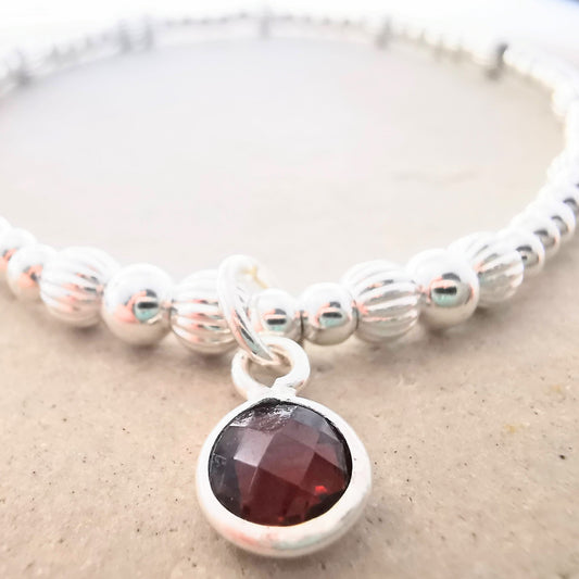 Sterling Silver Bead Bracelet with Garnet - SKU 1770 - Sophellie Jewellery